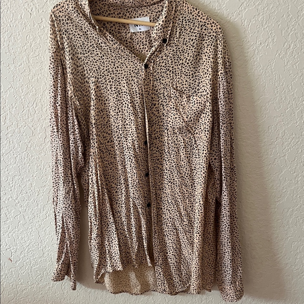 Men's Casual Button Down Shirt - Tan Leopard Print